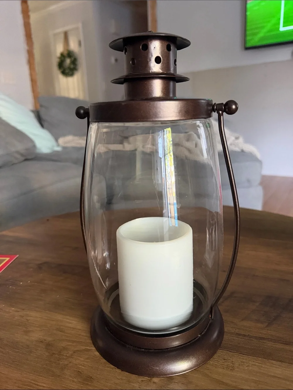 Bronze Glass Lantern with Flameless Candle - Home Accents